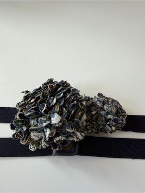 Anthropologie Navy Elastic Belt with Multicolor Fabric Floral Clusters